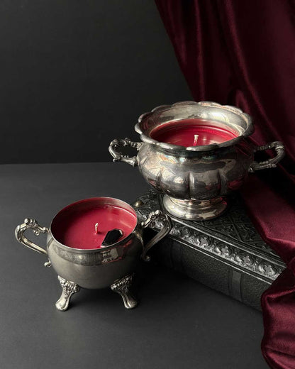 Cauldron Candle ~ Red Wax with Coffin