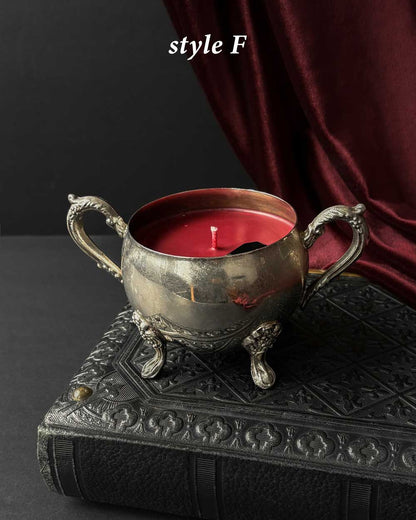 Cauldron Candle ~ Red Wax with Coffin