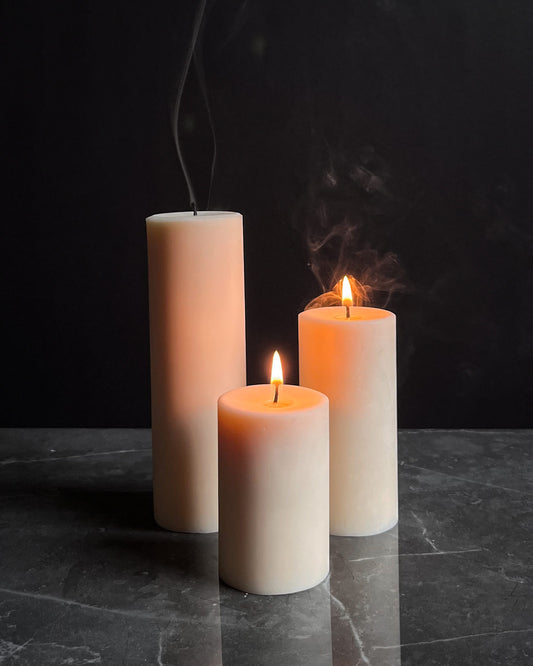 Set of 3 Soy Pillar Candles ~ Ivory
