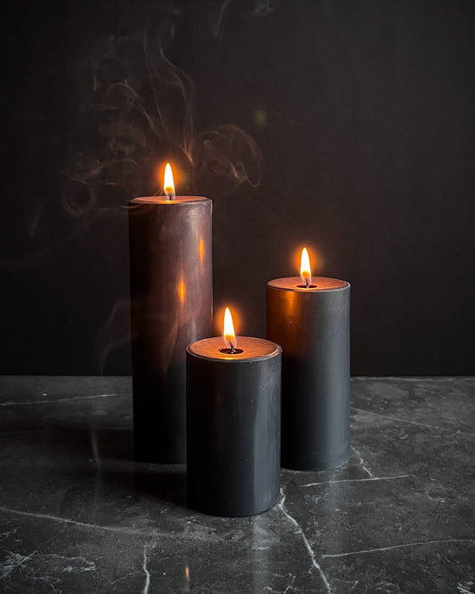 Set of 3 Soy Pillar Candles ~ Onyx